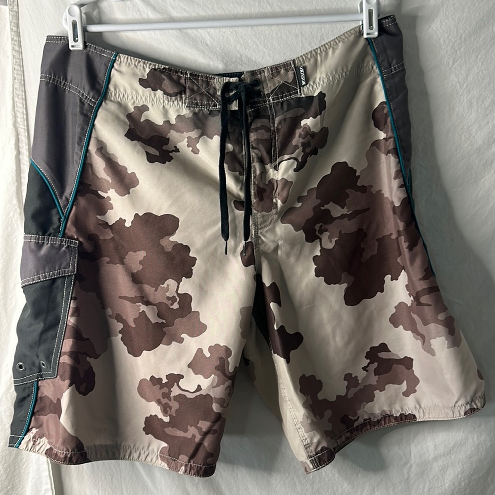 Massimo, men’s swim trunks, army, fatigue, pattern, side pocket, extra large
